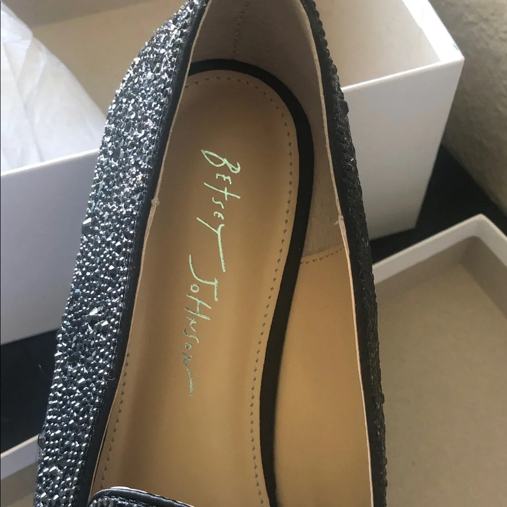 Betsey Johnson New Black Crystal Fully Embellished Loafers with Rounded Toe NWOT - Picture 4 of 8